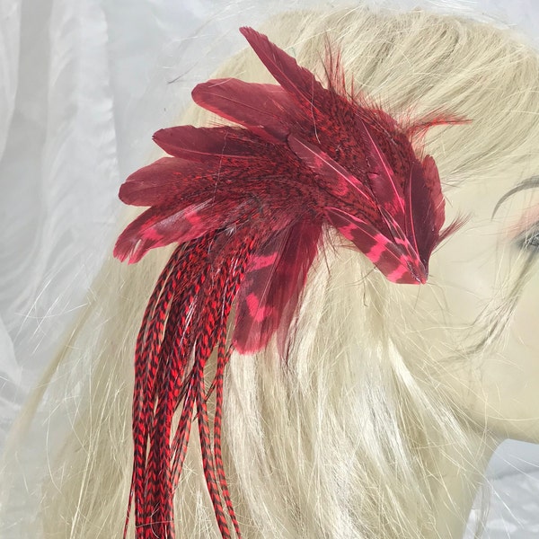 Simple et élégant pince à cheveux en plumes rouges, pièce de chapeau en plumes rouges, nuances de rougeFeather Barrett, pince à petite plume rouge vif