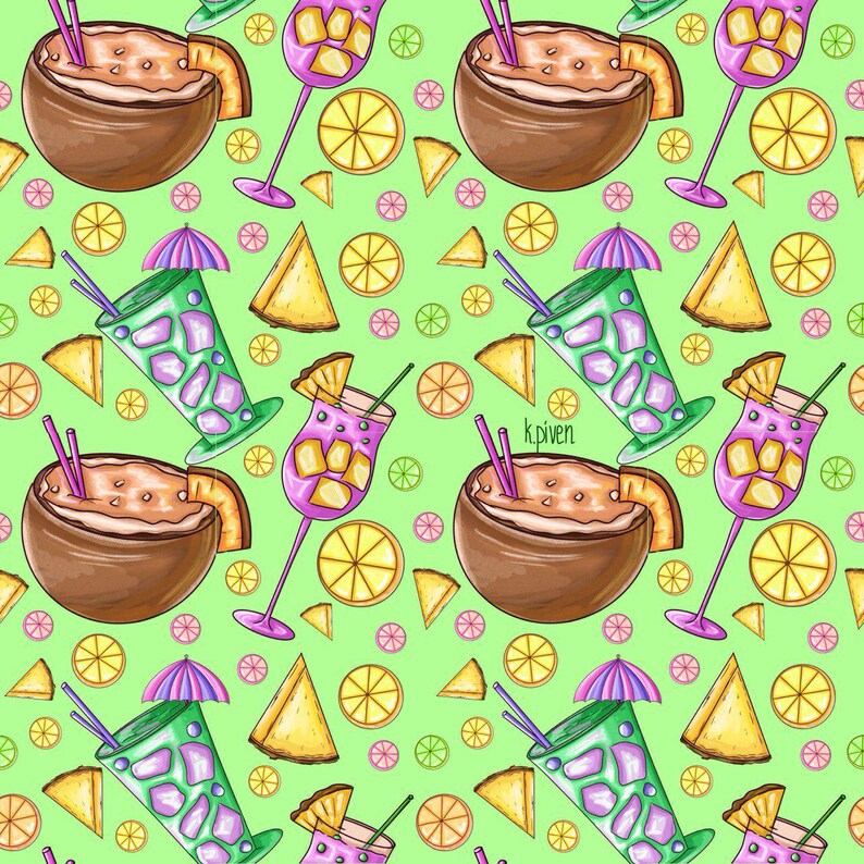 Tropical Cocktail Seamless Pattern – Summer Drink PNG, Coconut, Beach ...