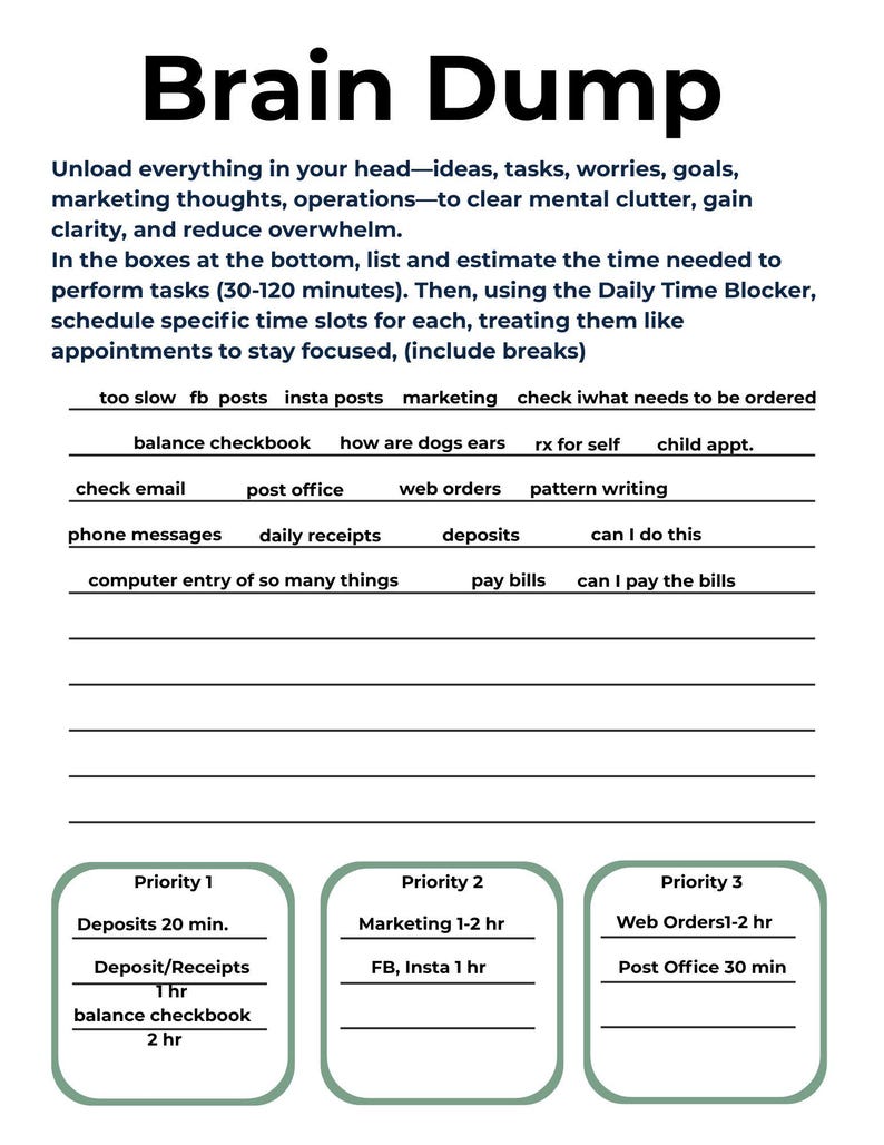 Printable Brain Dump With Sample - Etsy