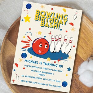 Invitation d'anniversaire de bowling rétro | Invitation de fête imprimable modifiable pour les enfants | 10e anniversaire | Téléchargement instantané | Soirée bowling entre garçons