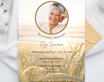 In Loving Memory Invitation | Funeral invitation | Soft Nature Funeral Invite | Editable Celebration of Life Canva Template