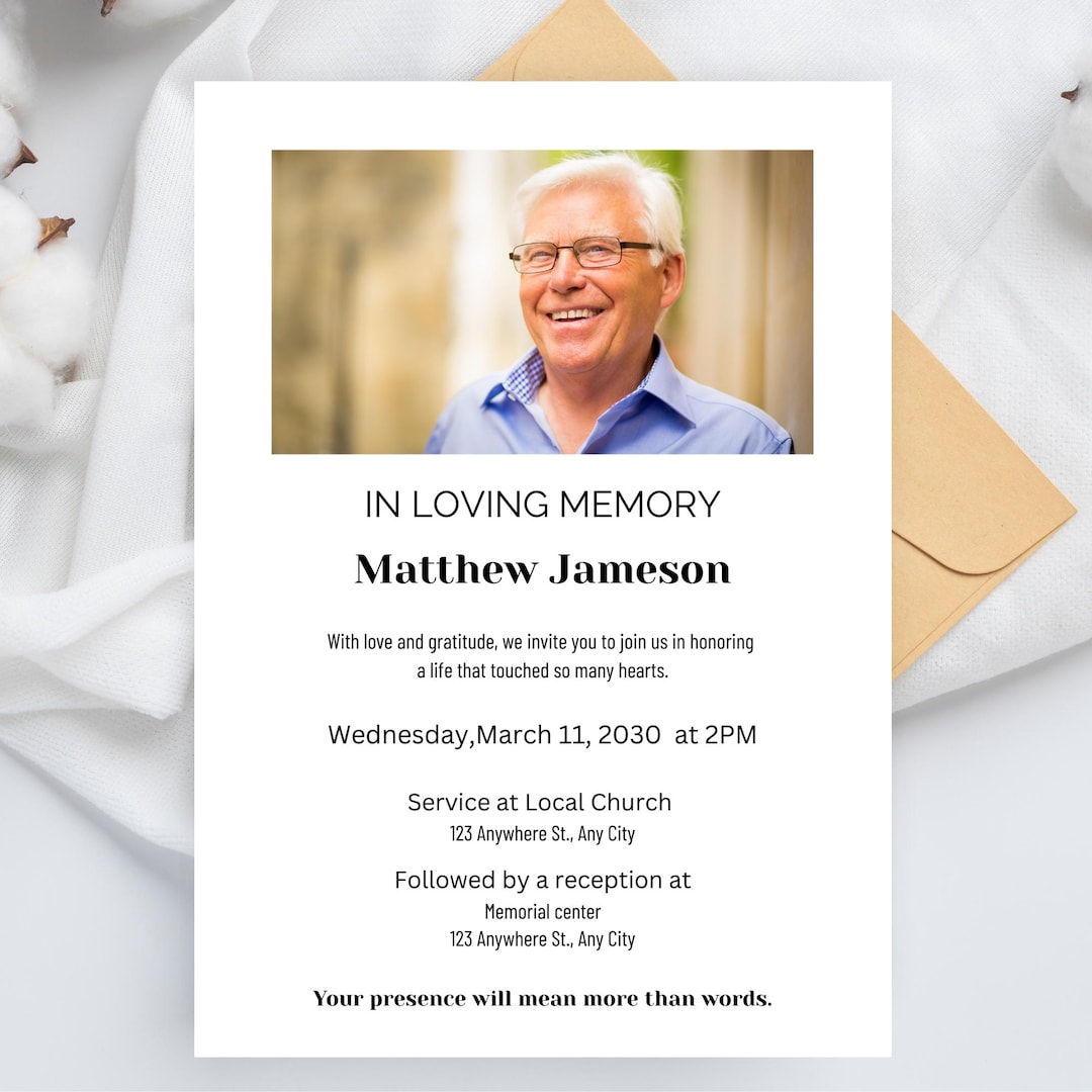 Funeral Invitation Template | Memorial Service Invitation | Editable ...