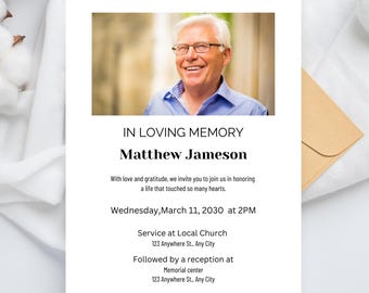 Funeral Invitation Template | Memorial Service Invitation | Editable Canva Funeral Program | In Loving Memory