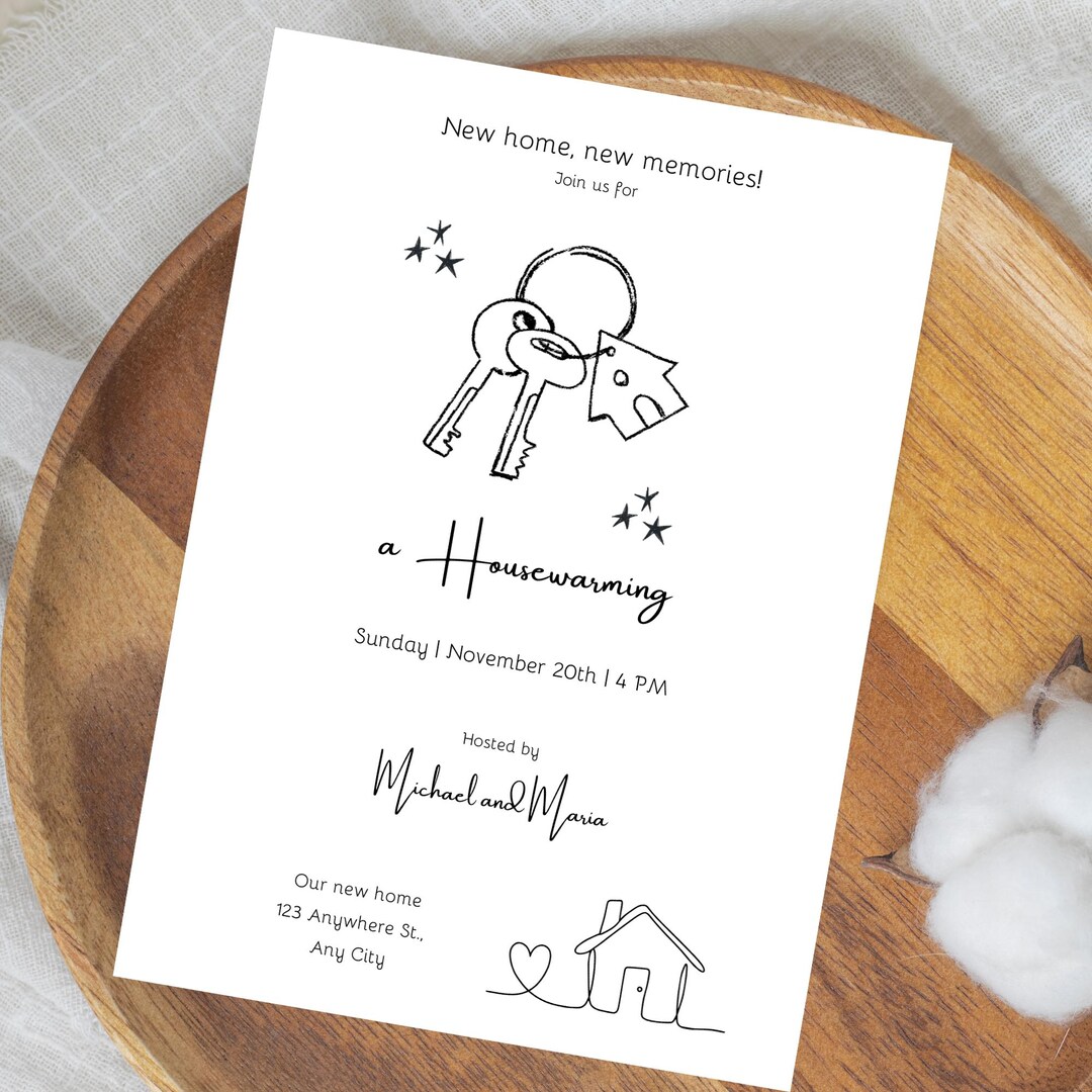 Minimalist Housewarming Invitation Template, Modern Line Art New Home ...