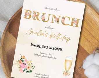 Floral Brunch Birthday Invitation | Editable Birthday Brunch Invite | Women's Birthday Brunch | Editable Canva Invitation | Digital Download