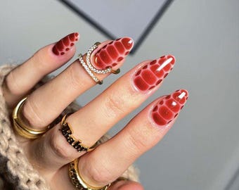 Crocodile Print Press On Nails: Glossy Textured Croc - Handmade Glam Nail Set