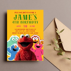 Sesame Street Birthday Invitation | Digital Invite for Kids Party | Editable Boy Girl Sesame Theme | Instant Download | Printable PDF