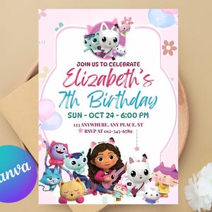 Gabby&#39;s Dollhouse Birthday Invitation: Editable Digital Template