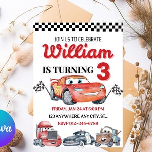 Race Car Birthday Invitation: Editable Canva Template (Digital Download)