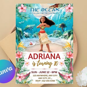 Baby Moana Birthday Invitation: Editable Canva Template (Digital Download)