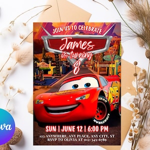 Race Car Birthday Invitation: Editable Canva Template (Digital Download)