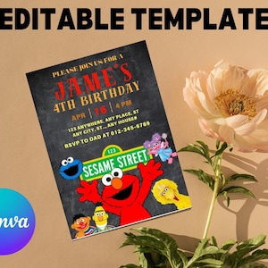 Elmo Birthday Invitation: Editable Sesame Street Party (Digital Download, 5x7in JPG+PDF)