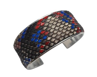 Pulseira de píton genuína de 2,8 cm, pulseira Sanca natural vermelha e azul.