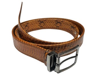 Pasek ze skóry węża, promieniujący wąż szczurzy, unisex, egzotyczny, klamra w talii, brązowy
