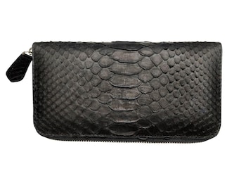 Genuine Python Snake Skin Women Long Wallet Black Doff Purse Handmade