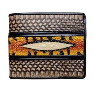 Cartera de cuero genuino para hombre, con combinación de serpiente, cobra y raya, 3 en 1. El mejor regalo.