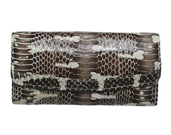 Gold Ringed Cat Snake Skin Wallet: Handmade Women's Luxury Purse
