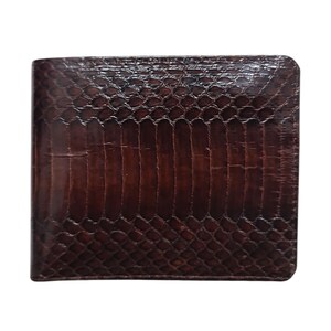 Cartera clásica Cobra Snake auténtica para hombre, plegable, marrón oscuro