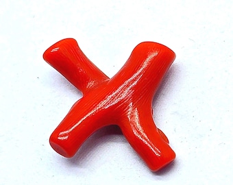 Natural Italian Red Coral Branch Cabochon, Polished Stick Gemstone (20X6 mm)