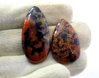 Brilliant 2 PCS Top Grade Quality 100% Natural Honey Dendrite Agate Cabochon Loose Gemstone, Pear Shape 75 Ct. For Jewelry Making Stone
