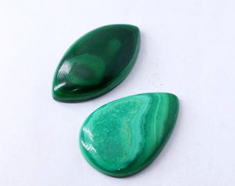 Attractive 2 PCS Top Grade Quality Natural Green Malachite Cabochon Loose Gemstone, 68 Ct. Making Jewelry Calibrated Stone