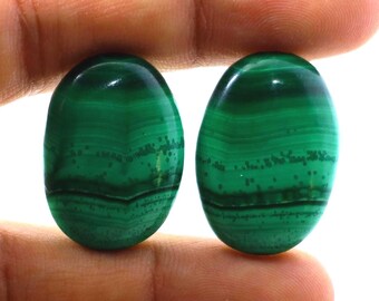 Attractive 2 PCS Top Grade Quality Natural Green Malachite Cabochon Loose Gemstone, 66 Ct. Oval Shape Making Jewelry Calibrated Stone