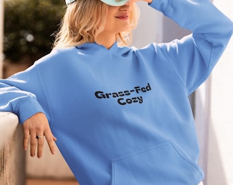 Sudadera con capucha de vaca de las Tierras Altas: Sudadera acogedora de animales de granja alimentados con pasto