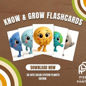 Flashcards du système solaire pour enfants - Planètes 3D mignonnes à imprimer | Activité d'apprentissage spatiale | Connaître et grandir