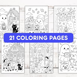 Cozy Coloring Book Digital, Halloween Cute Ghost & Fall Coloring Pages, Printable Fun for Kids and Adults, Instant Download
