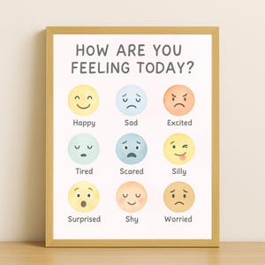 Druckbares Gefühle Poster für Kinder - Aquarell Lernwandkunst für Kleinkinder & Vorschulkinder, Lerngefühlskarte - digitaler Download
