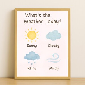 Druckbares Wetter Poster für Kinder - Aquarell pädagogisch wertvolle Wandkunst für Kleinkinder & Vorschule, lerne das Wetter - sofortiger digitaler Download