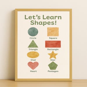 Druckbare Formen Poster für Kinder - Aquarell Lernwandkunst für Kleinkinder & Vorschulkinder, Lernformen Diagramm - sofort digitaler Download