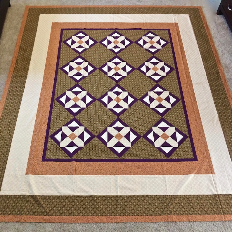 Eggplant and Dusty Copper Patchwork Quilt Queen XL Choose YOUR finish