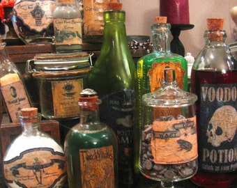 12 Halloween Potion Bottle Labels - One of a Kind Designs - Peel-n-Stick Stickers (set A)