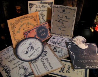 12 Halloween Potion Bottle Labels - One of a Kind Designs - Peel-n-Stick Stickers (set F2/5)