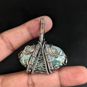 Tree Agate Copper Wire Wrapped Pendant - Oxidized Gemstone Jewelry