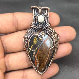 Iron tiger copper wire wrapped pendant, copper wire pendant, iron tiger cabochon, handmade pendant,use for necklace, copper jewelry for gift