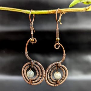Handcrafted Copper Wire Wrapped Earrings • Moonstone Beads Handmade Earrings • Oxidized Earrings For Gift • Earrings For Women And girls