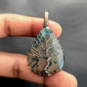 Moss Agate Copper Wire Wrapped Tree Pendant • Gemstone Handmade Pendant • Tree Of Life Pendant • Agate Pendant • Gift For Women • TreeOfLife