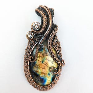 Golden fire copper wire pendant, beautiful labradorite handmade copper pendant, copper wire wrapped design pendant for gift, copper jewelry