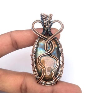 labradorite gemstone copper wire wrapp pendant, handmade copper wire pendant, beautiful design pendant for gift, copper jewelry, oval shape