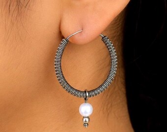 Pendientes de aro de cobre / Joyería boho oxidada envuelta en alambre