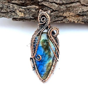 Handmade labradorite copper wire wrap pendant, oxidized copper pendant, labradorite copper jewelry, labradorite pendant, gift for women
