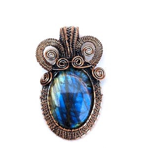 Blue labradorite copper wire wrap pendant, oxidized copper pendant, copper wire pendant, handmade labradorite pendant, gift for girlfriend