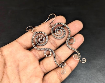 Handmade Copper Wire Earrings • Artisan Boho spiral Dangle Jewelry