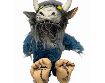 Peluche vintage de Bernard de Donde viven los monstruos, 30 cm, azul, de Maurice Sendak, años 80.