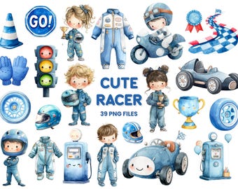 Paquete de imágenes prediseñadas de corredor de acuarela / Fiesta de carreras azul PNG (Descarga digital)