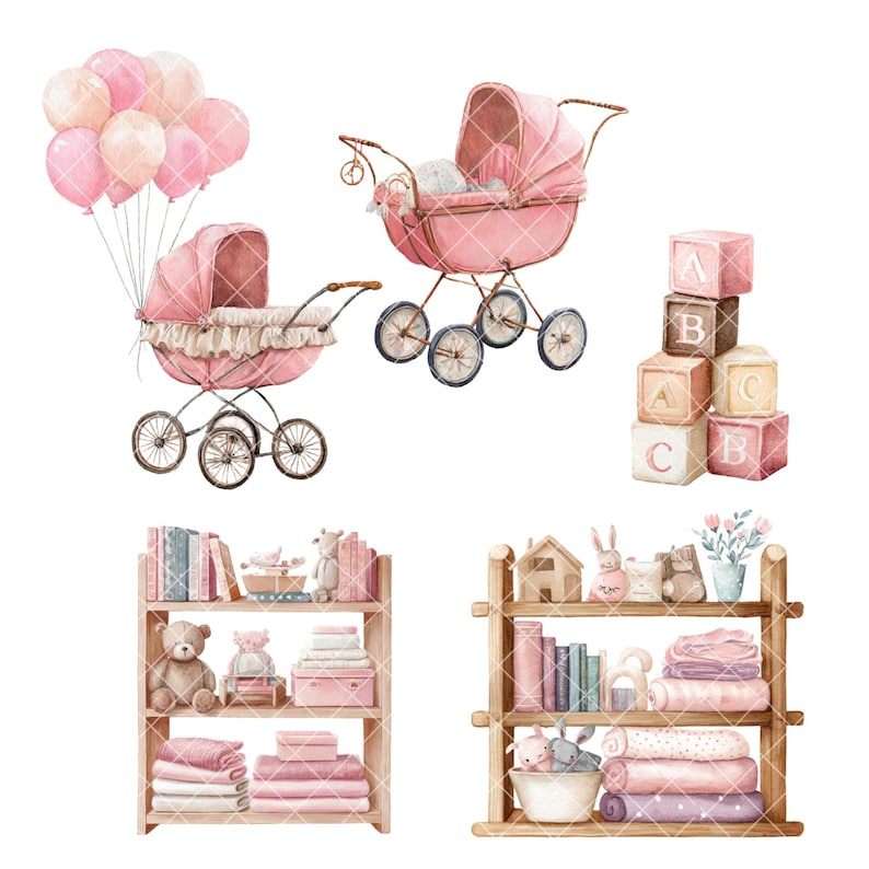 Watercolor Nursery Clipart Bundle | Baby Shower PNG (digital Download ...