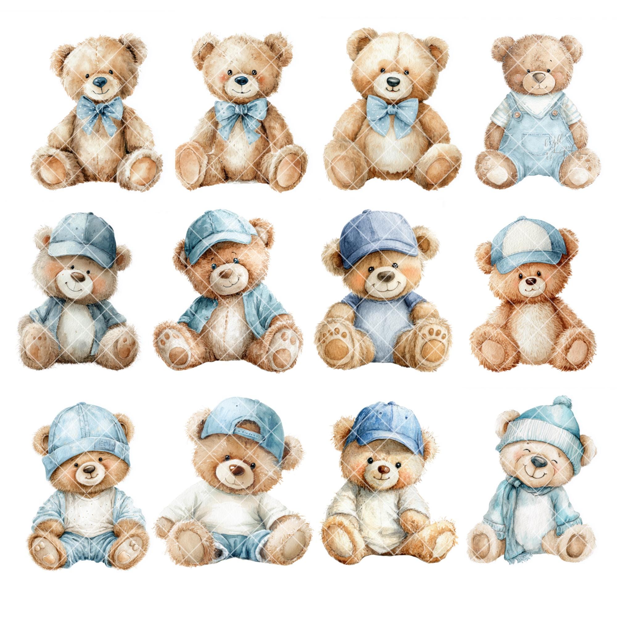 Blue Teddy Bear Clipart | Watercolor Baby Shower PNG (35 Files) - Etsy