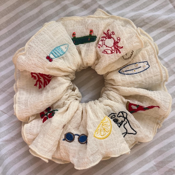 Personalised Embroidered Scrunchie – Custom Icon and text